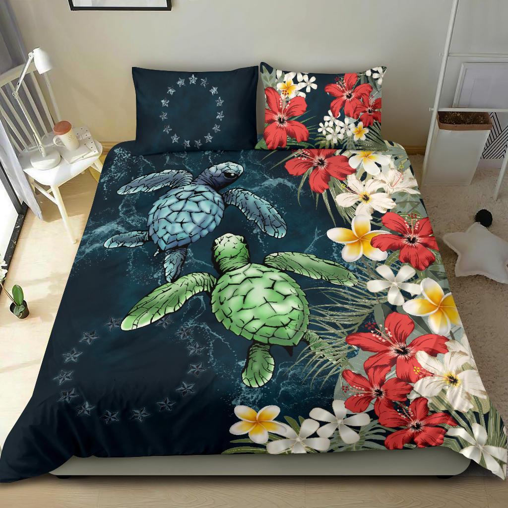 Cook Islands Bedding Set - Sea Turtle Tropical Hibiscus And Plumeria - Vibe Hoodie Shop