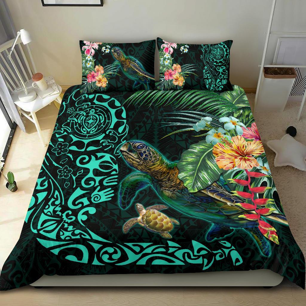 Tiki Polynesian Bedding Set Turtle Hibiscus - Vibe Hoodie Shop