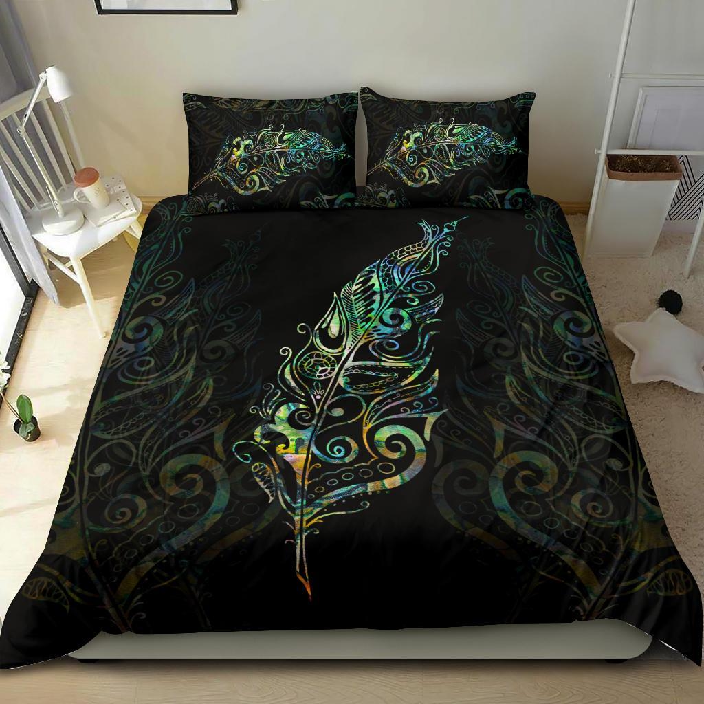 Light Silver Fern New Zealand Bedding Set, Paua Shell - Vibe Hoodie Shop