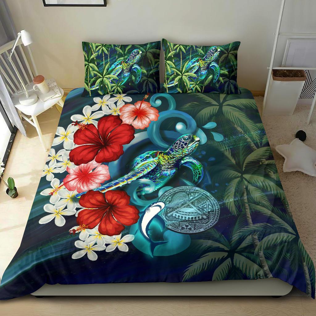 American Samoa Bedding Set - Ocean Turtle Coconut Tree And Hibiscus - Vibe Hoodie Shop