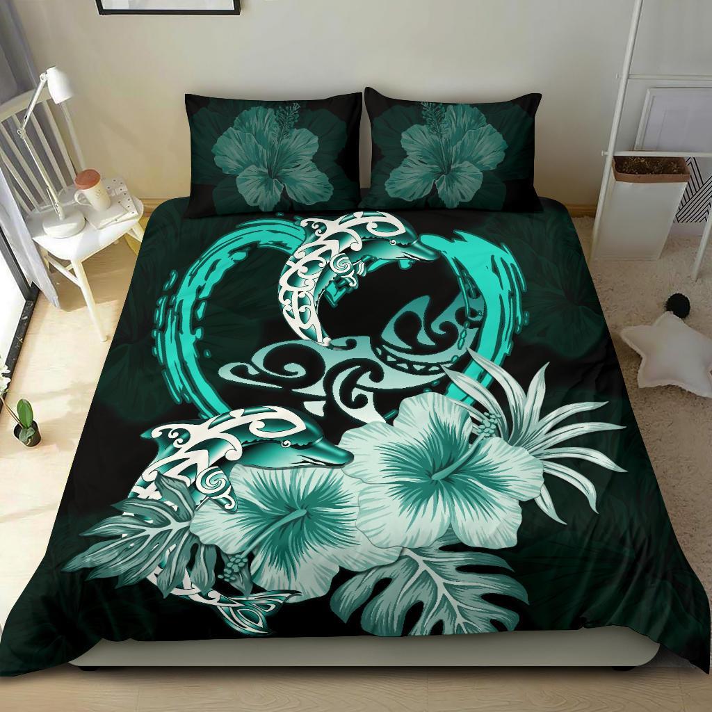 Polynesian Bedding Set I Love Dophins Duvet Cover Hibiscus - Vibe Hoodie Shop