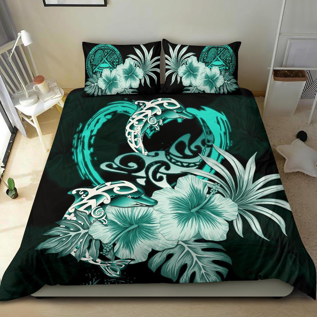 American Samoa Bedding Set I love Dolphins Hibiscus - Vibe Hoodie Shop