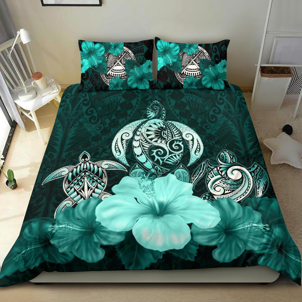 American Samoa Bedding Set Three Turtle Polynesian Hibiscus - Vibe Hoodie Shop