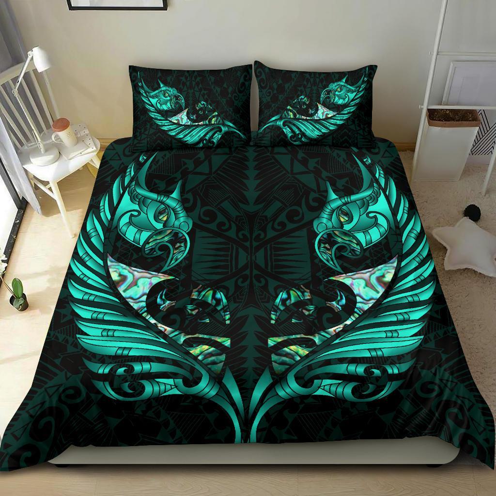 New Zealand Bedding Set Manaia Paua Fern Wing - Turquoise - Vibe Hoodie Shop