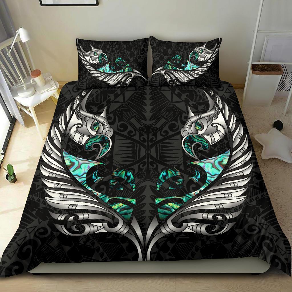 New Zealand Bedding Set Manaia Paua Fern Wing - White - Vibe Hoodie Shop