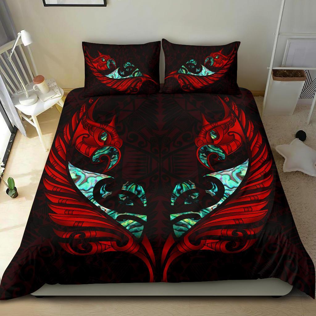 New Zealand Bedding Set Manaia Paua Fern Wing - Red - Vibe Hoodie Shop