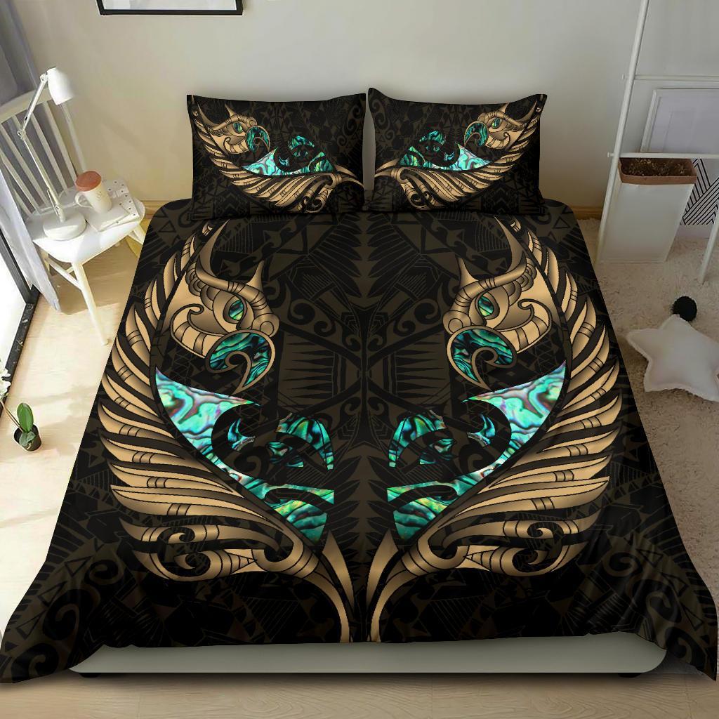 New Zealand Bedding Set Manaia Paua Fern Wing - Gold - Vibe Hoodie Shop