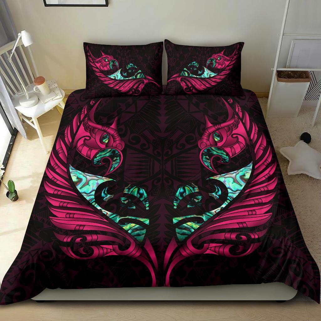 New Zealand Bedding Set Manaia Paua Fern Wing - Pink - Vibe Hoodie Shop