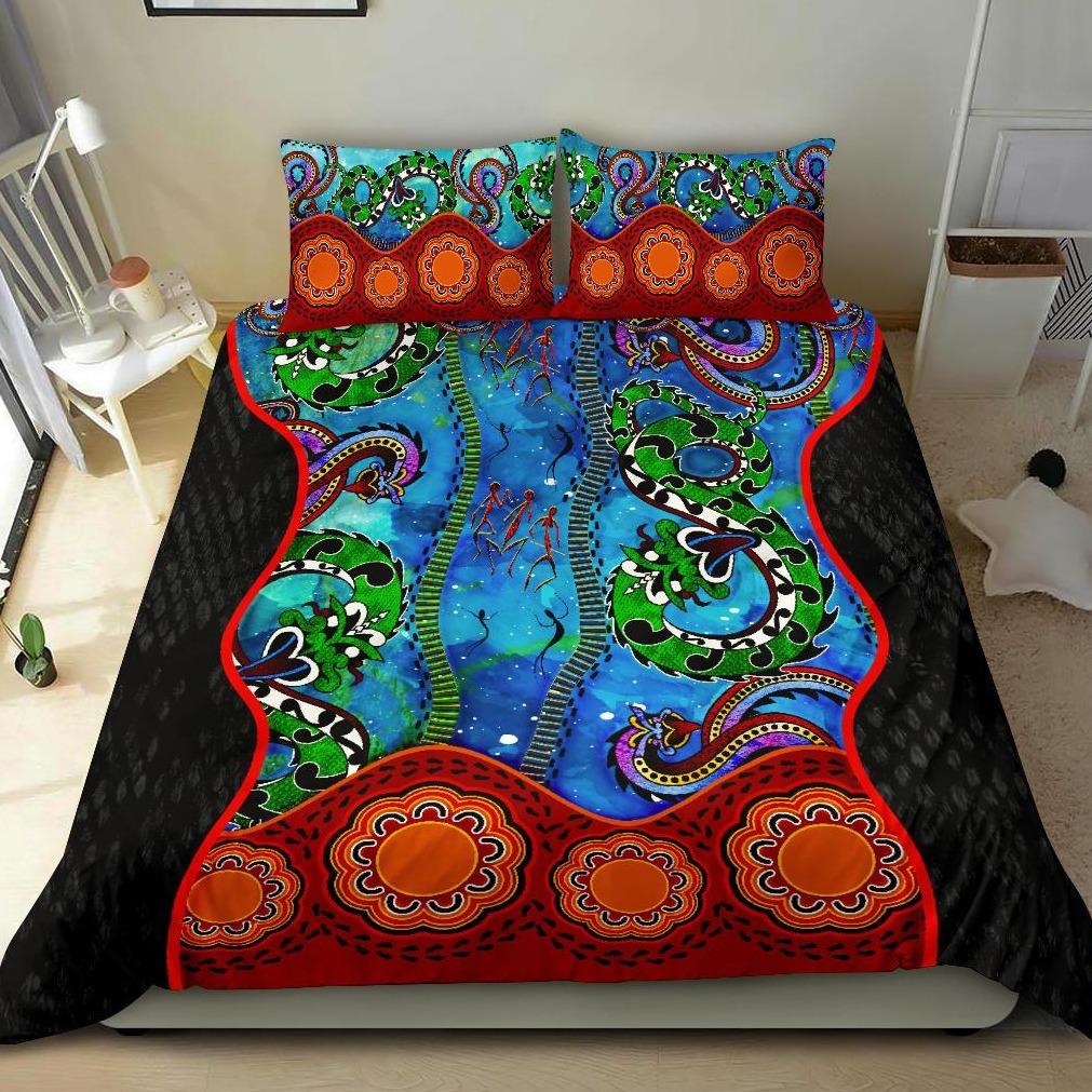 Aboriginal Bedding Set - Aussie Indigenous Patterns Blue - Vibe Hoodie Shop