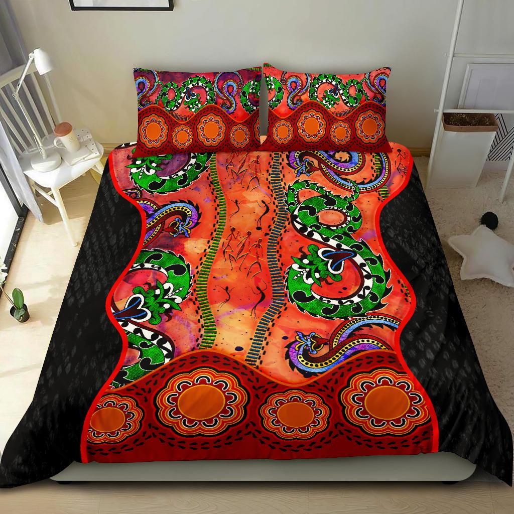 Aboriginal Bedding Set - Aussie Indigenous Patterns Orange - Vibe Hoodie Shop