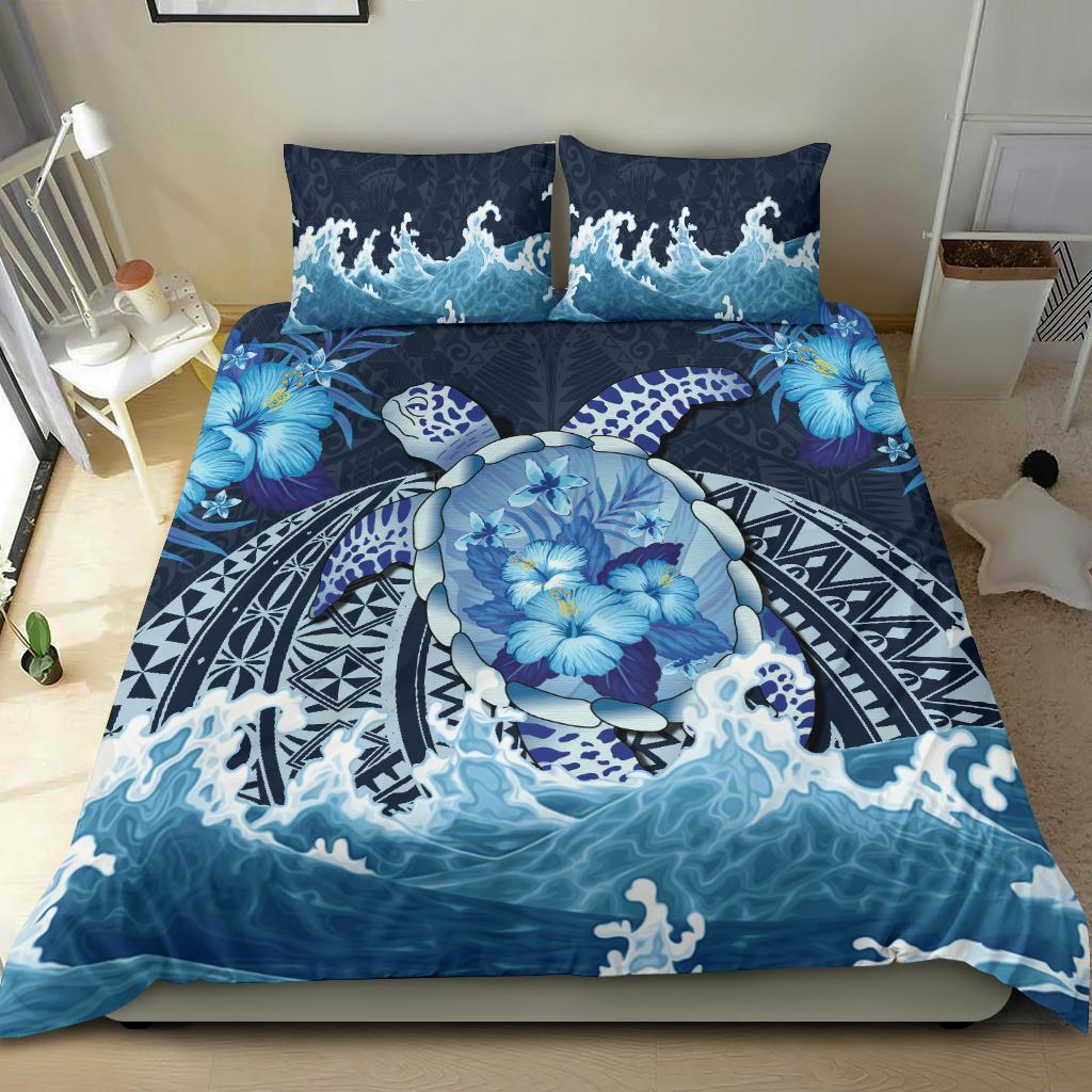 Polynesian Turtle Hibiscus The Blue Sea Bedding Set - Vibe Hoodie Shop