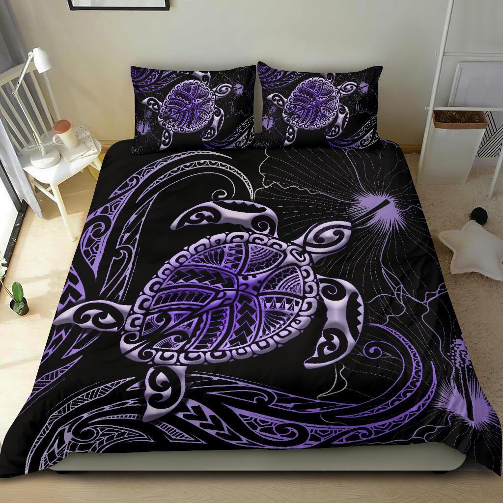 Polynesian Bedding Set Turtle Mix Hibiscus - Purple - Vibe Hoodie Shop