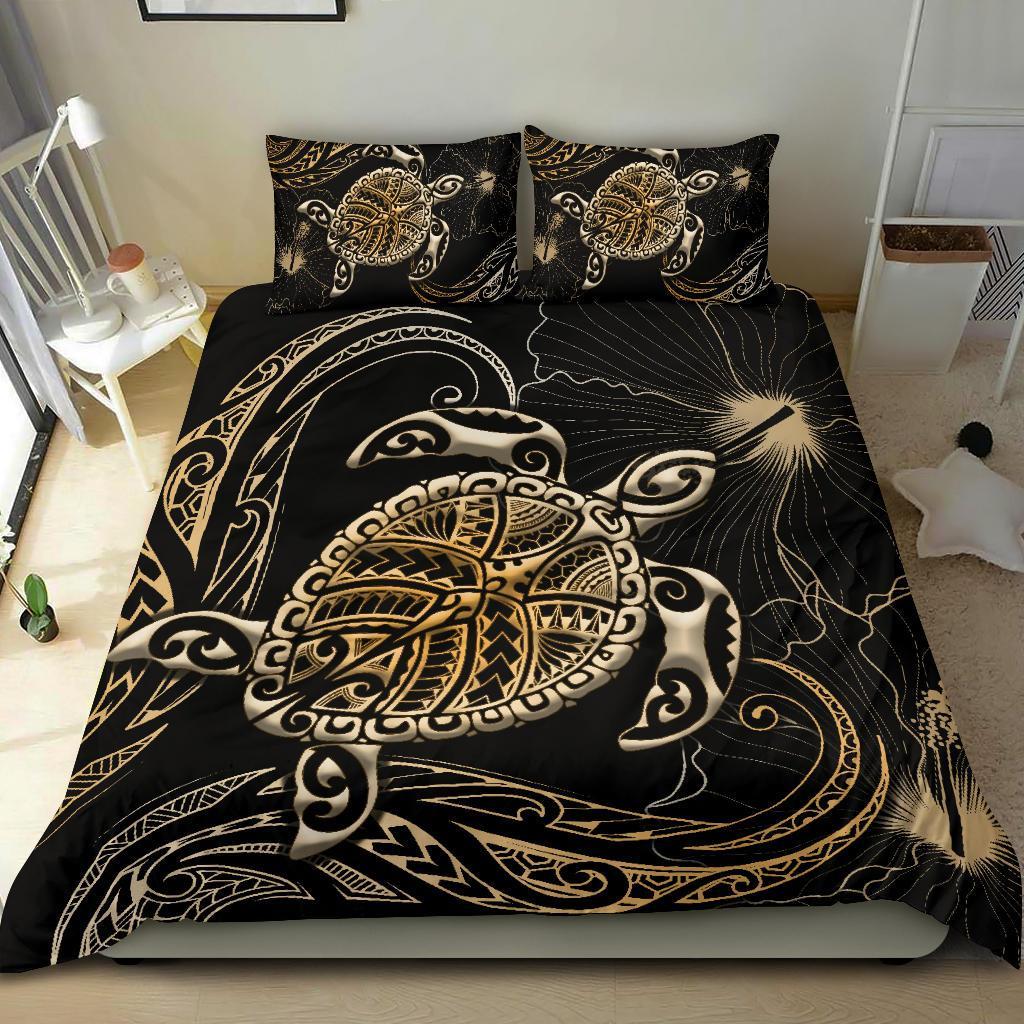 Polynesian Bedding Set Turtle Mix Hibiscus - Gold - Vibe Hoodie Shop