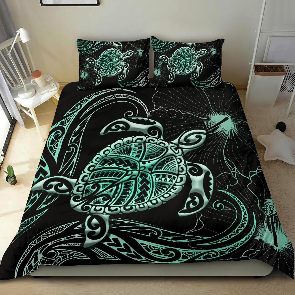 Polynesian Bedding Set Turtle Mix Hibiscus - Turquoise - Vibe Hoodie Shop