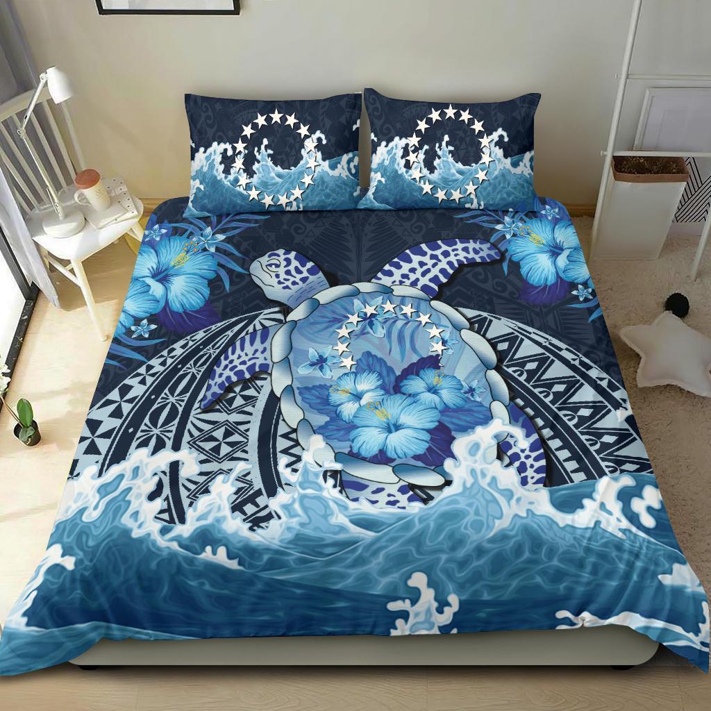 Cook Islands Polynesian Sea Turtle Hibiscus Bedding Set - Vibe Hoodie Shop