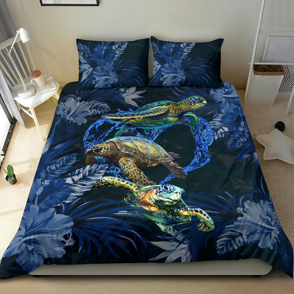 Family Turtles Bedding Set Hibiscus And Sea Water - Vibe Hoodie Shop