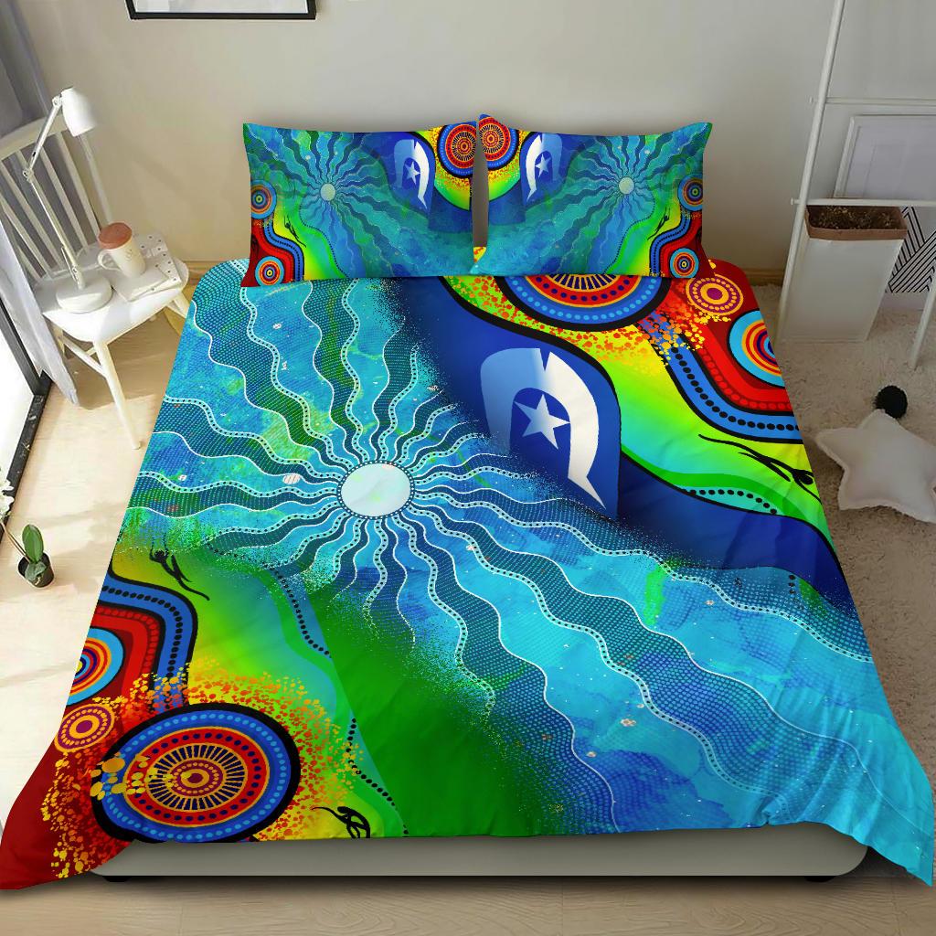 Bedding Set - Torres Strait Islanders Flag with Aboriginal Patterns Bedding Set - Vibe Hoodie Shop