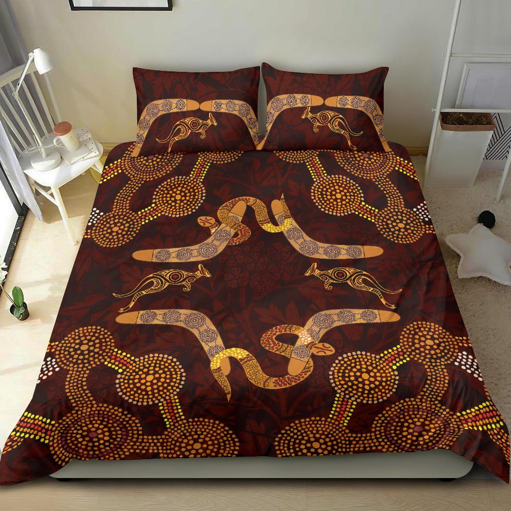 Aboriginal Bedding Set, Kangaroo, Snake And Boomerang Painting Art - Vibe Hoodie Shop