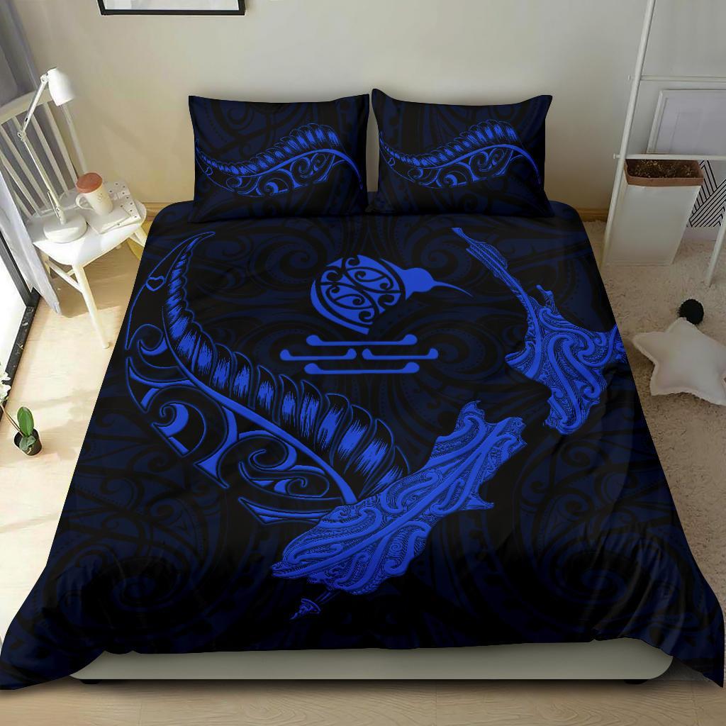 New Zealand Heart Bedding Set - Map Kiwi Mix Silver Fern Blue - Vibe Hoodie Shop