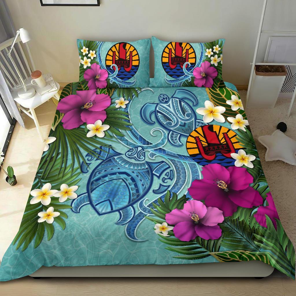 Tahiti Bedding Set - Polynesian Turtle Hibiscus And Plumeria - Vibe Hoodie Shop