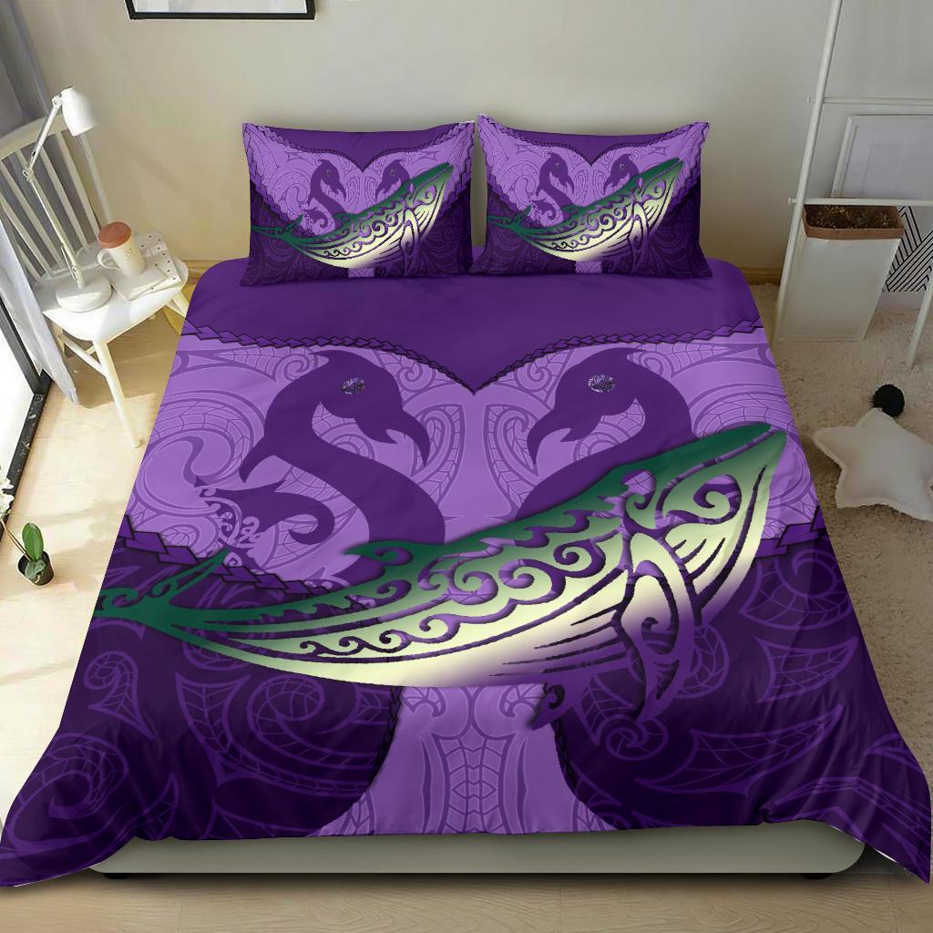 Maori Manaia Whales Gods Of The Sea Bedding Set, Purple - Vibe Hoodie Shop