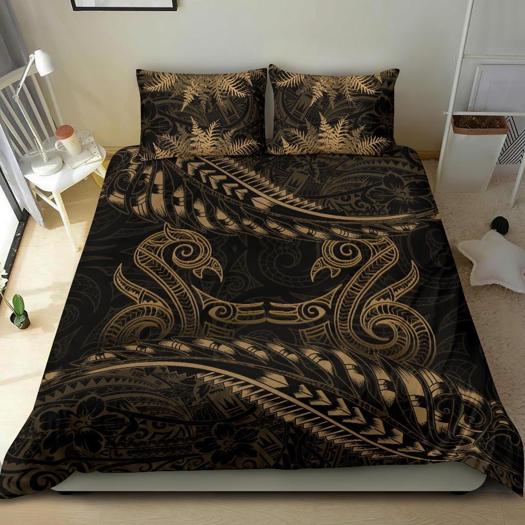 New Zealand Bedding Set Gold Manaia Maori - Silver Fern Duvet Cover - Vibe Hoodie Shop