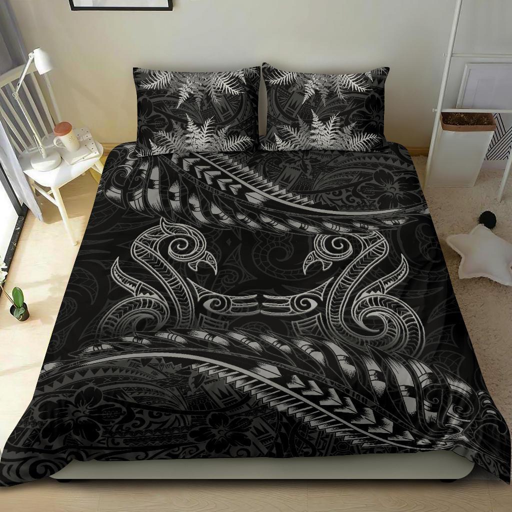 New Zealand Bedding Set Gray Manaia Maori - Silver Fern Duvet Cover - Vibe Hoodie Shop