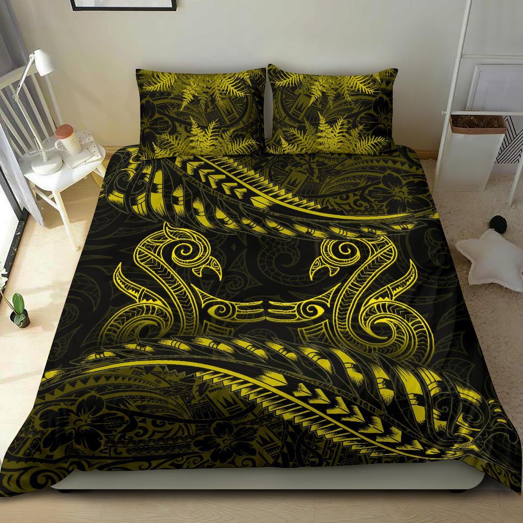 New Zealand Bedding Set Yellow Manaia Maori - Silver Fern Duvet Cover - Vibe Hoodie Shop