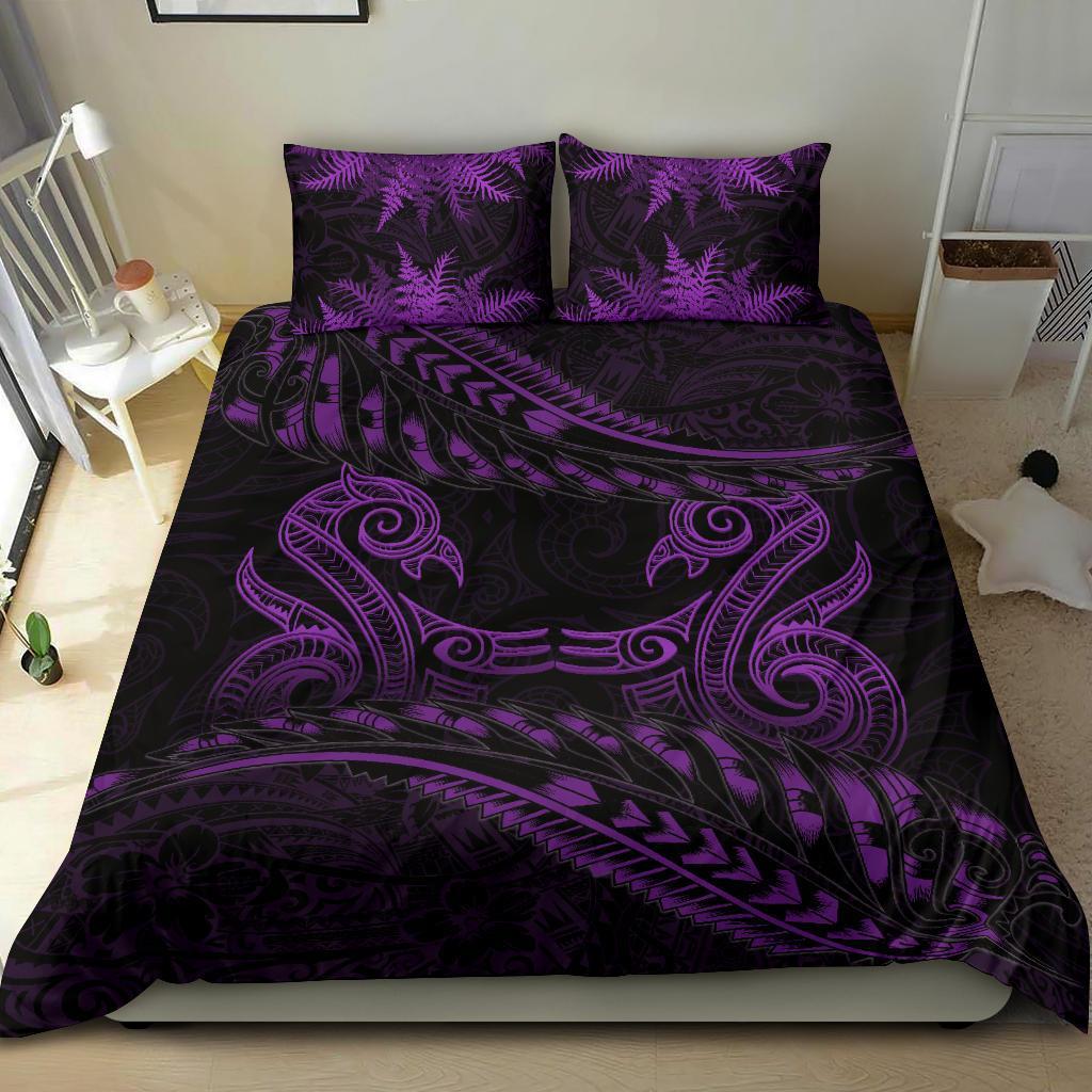 New Zealand Bedding Set Purple Manaia Maori - Silver Fern Duvet Cover - Vibe Hoodie Shop