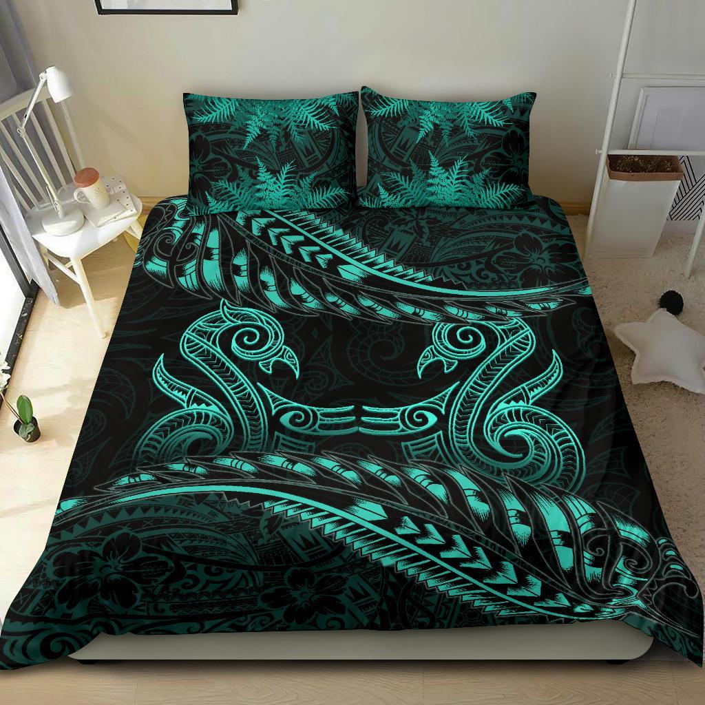 New Zealand Bedding Set Turquoise Manaia Maori - Silver Fern Duvet Cover - Vibe Hoodie Shop