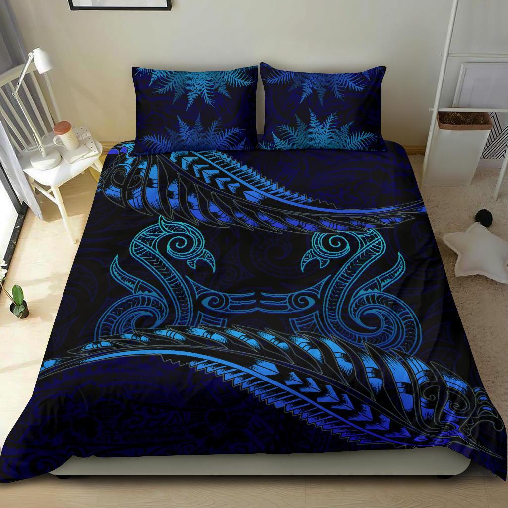 Aotearoa Bedding Set Blue Maori Manaia With Silver Fern - Vibe Hoodie Shop