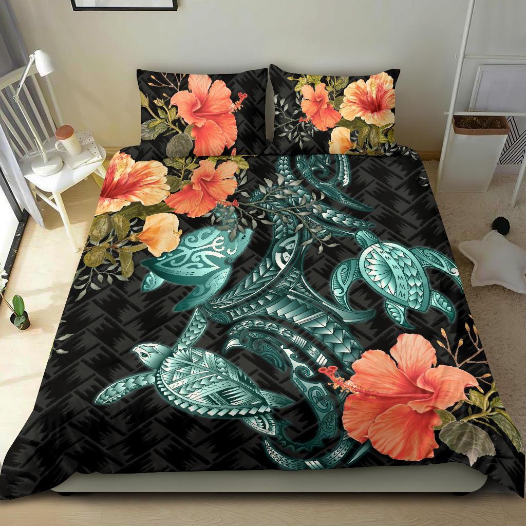 Turtle Mix Hibiscus Bedding Set Polynesian Duvet Cover - Vibe Hoodie Shop