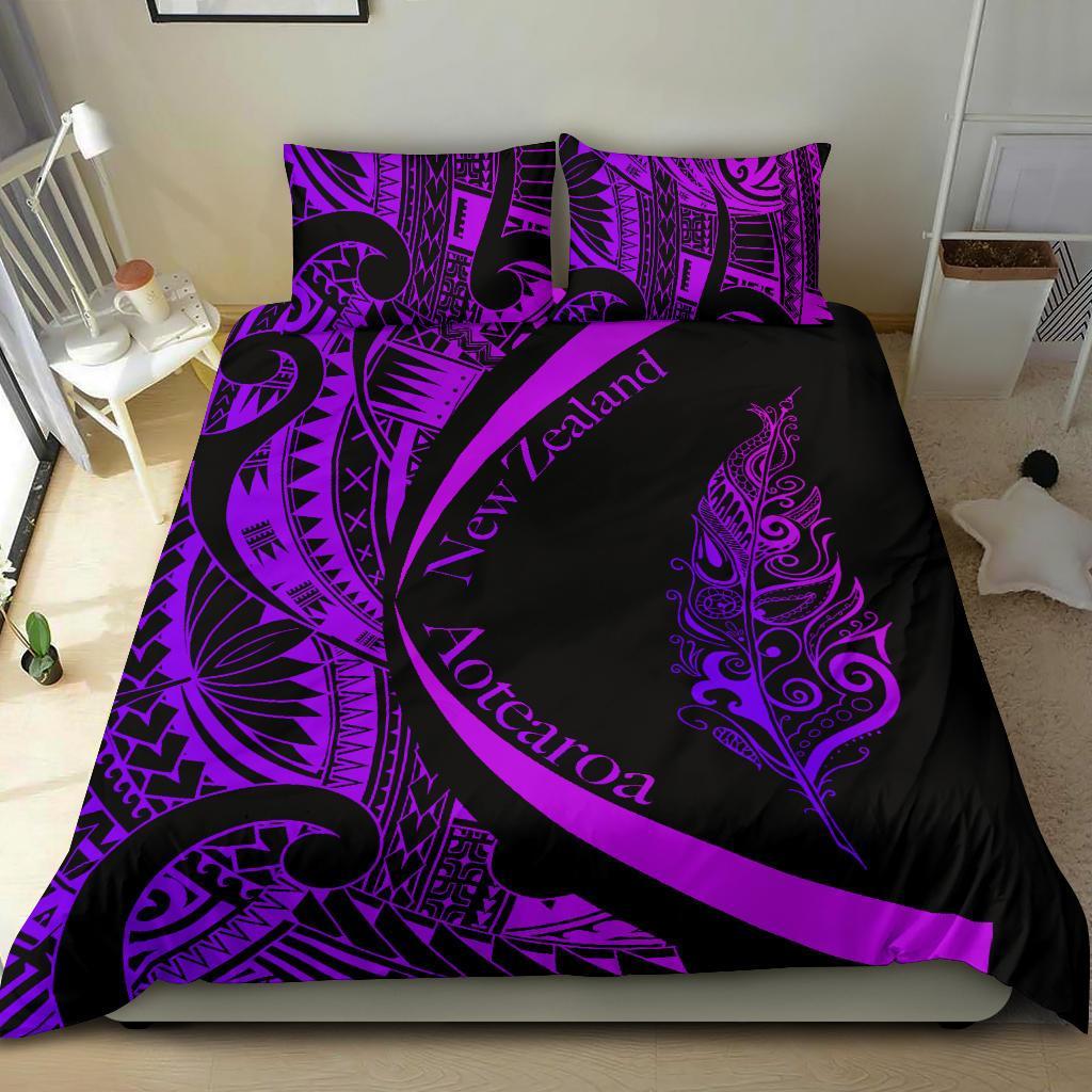 Light Silver Fern Maori Bedding Set Circle Style, Purple - Vibe Hoodie Shop