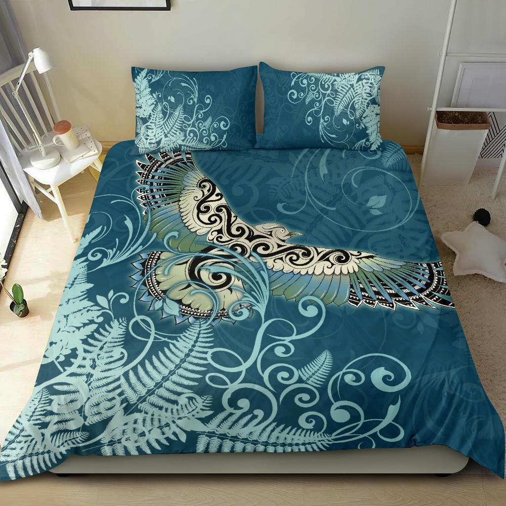 New Zealand Bedding Set Silver Fern Polynesian Style Maori Kea Bird - Vibe Hoodie Shop