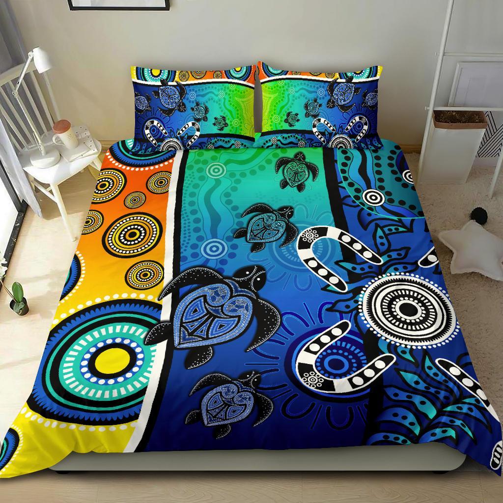 Aboriginal Bedding Set - Indigenous Turtle Dot Painting Art - Vibe Hoodie Shop