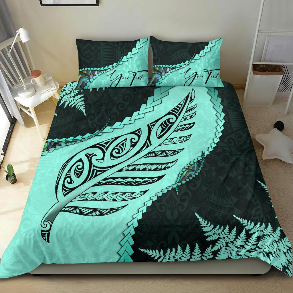 Signature Custom, Paua Shell Maori Silver Fern Bedding Set Turquoise - Vibe Hoodie Shop