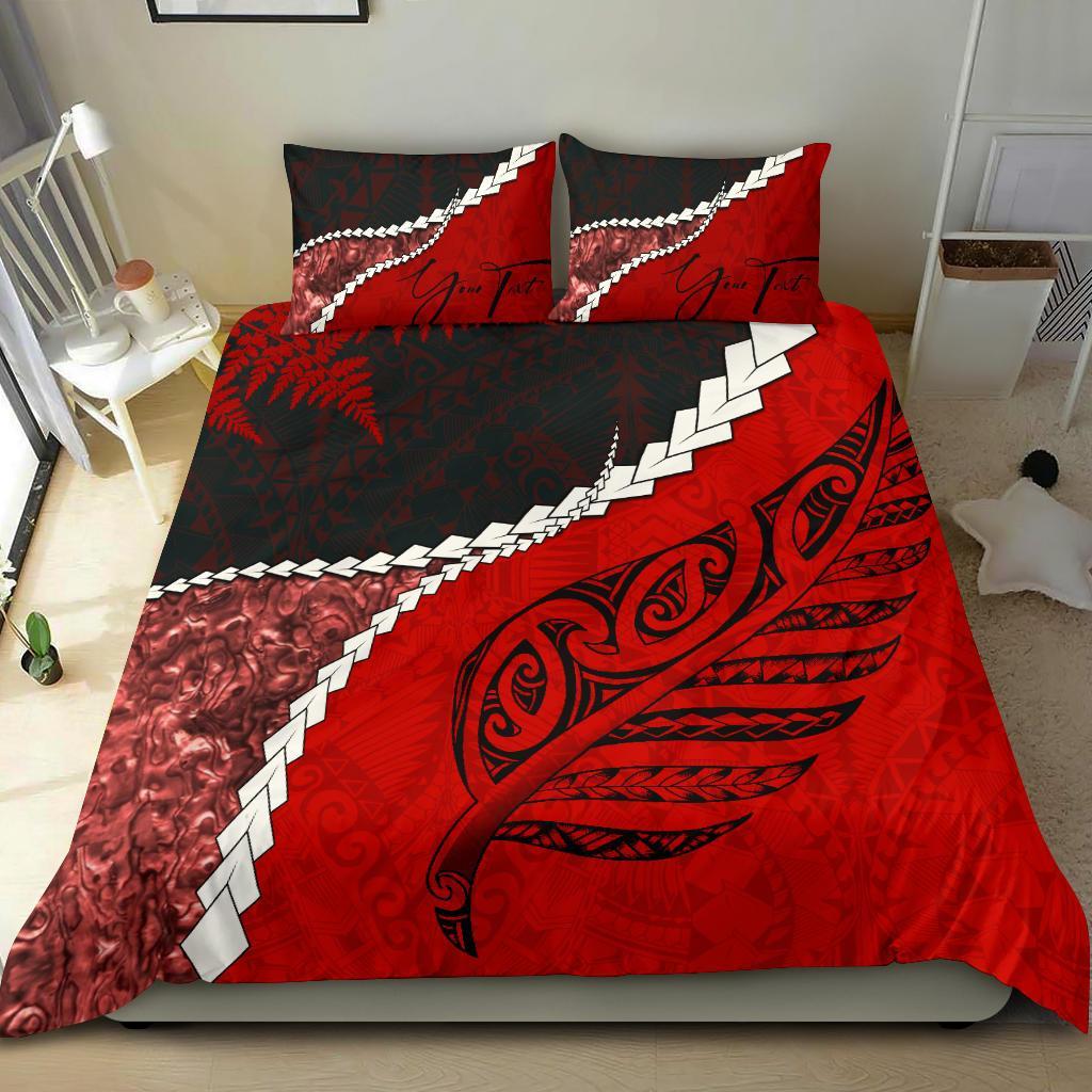 Signature Custom, Paua Shell Maori Silver Fern Bedding Set Red - Vibe Hoodie Shop