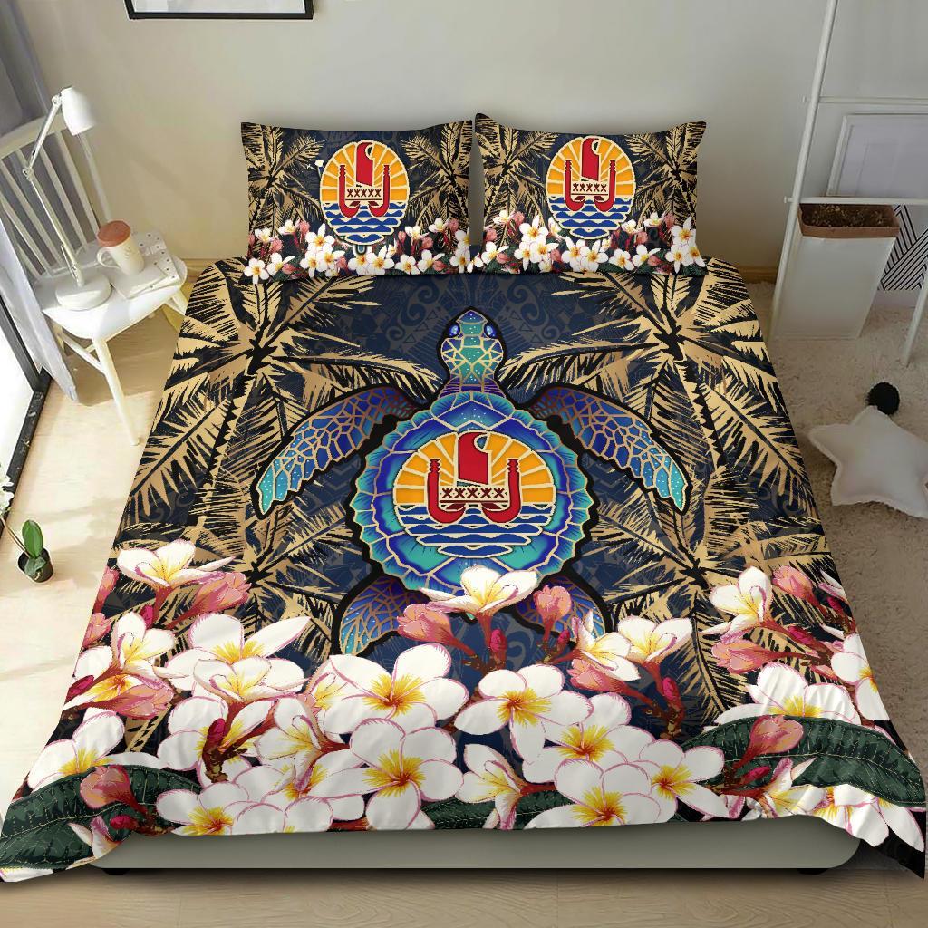 Tahiti Bedding Set - Polynesian Turtle Plumeria Coconut Tree Gold - Vibe Hoodie Shop