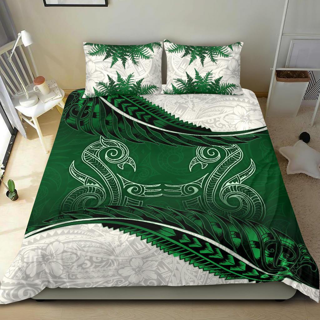 New Zealand Bedding Set Green Manaia Maori - Silver Fern Duvet Cover And Pillow Case - Vibe Hoodie Shop