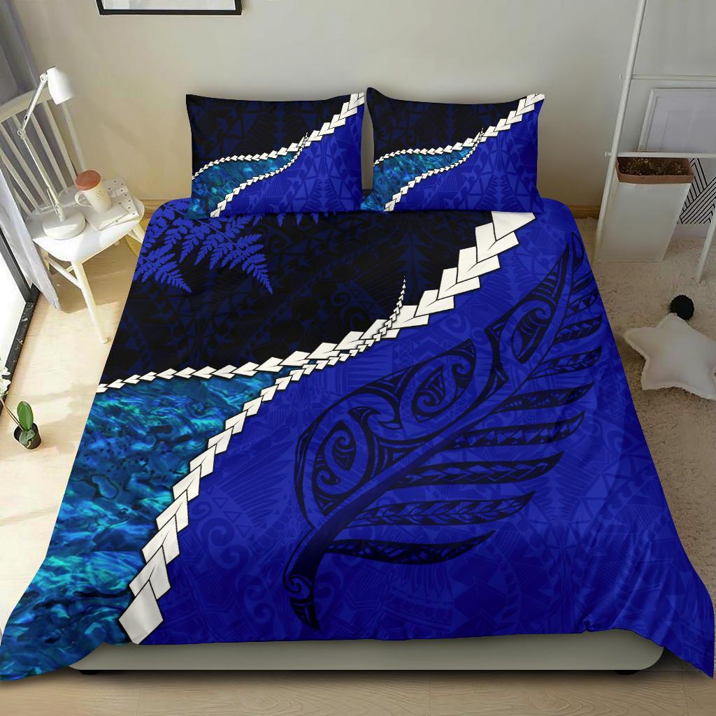 Paua Shell Maori Silver Fern Bedding Set, Cobalt - Vibe Hoodie Shop