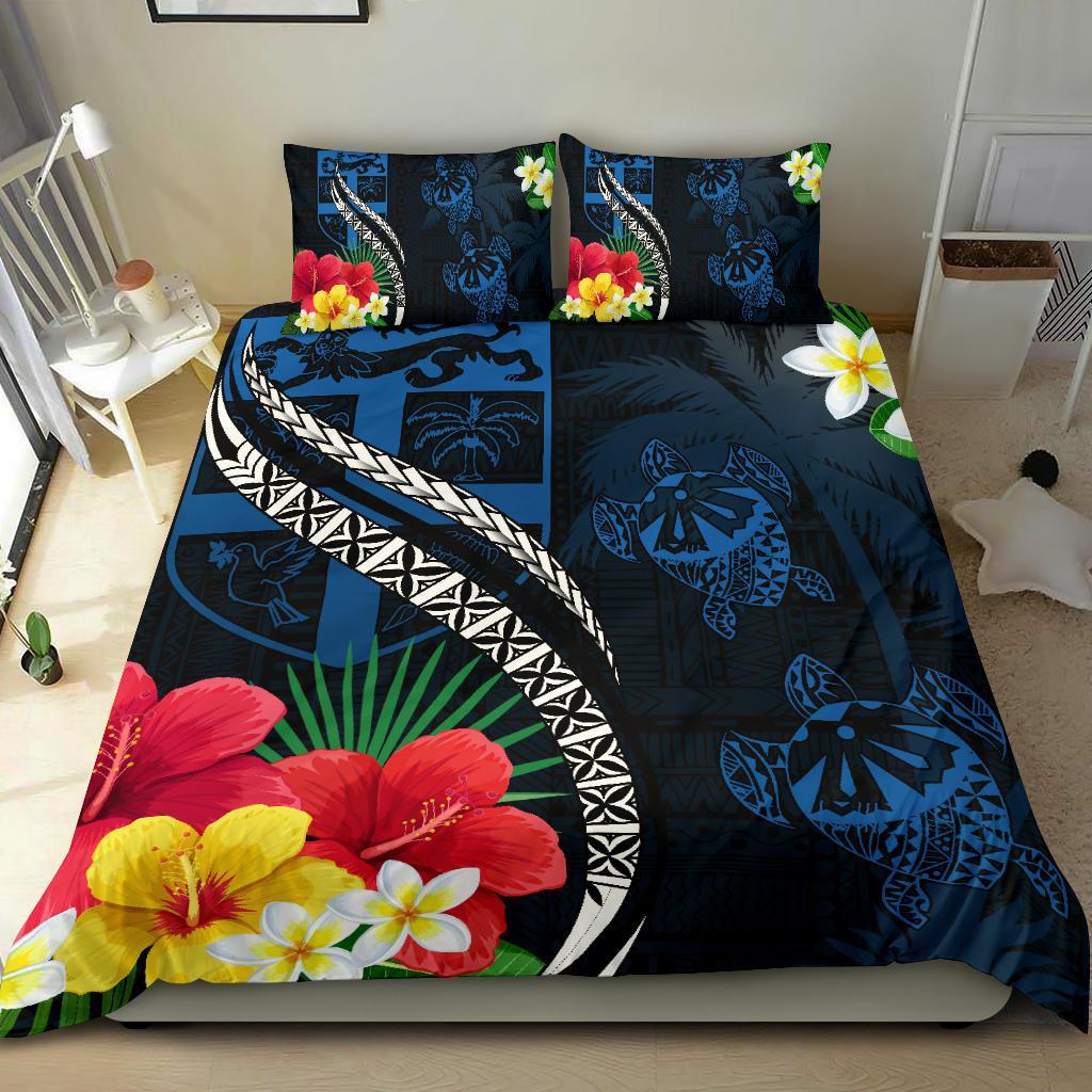 Fiji Bedding Set - Fiji Turtle Hibiscus Plumeria Coat of Arm Blue Style - Bedding Set - Vibe Hoodie Shop