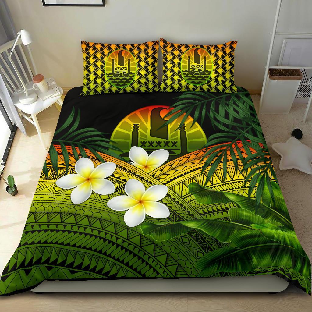 Tahiti Bedding Set, Polynesian Plumeria Banana Leaves Reggae - Vibe Hoodie Shop