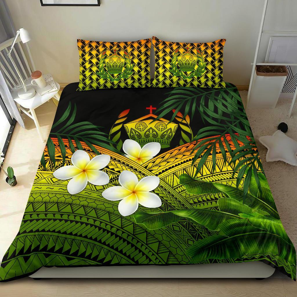 Tonga Bedding Set, Polynesian Plumeria Banana Leaves Reggae - Vibe Hoodie Shop