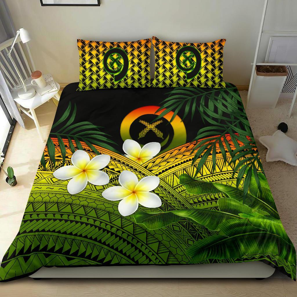 Vanuatu Bedding Set, Polynesian Plumeria Banana Leaves Reggae - Vibe Hoodie Shop