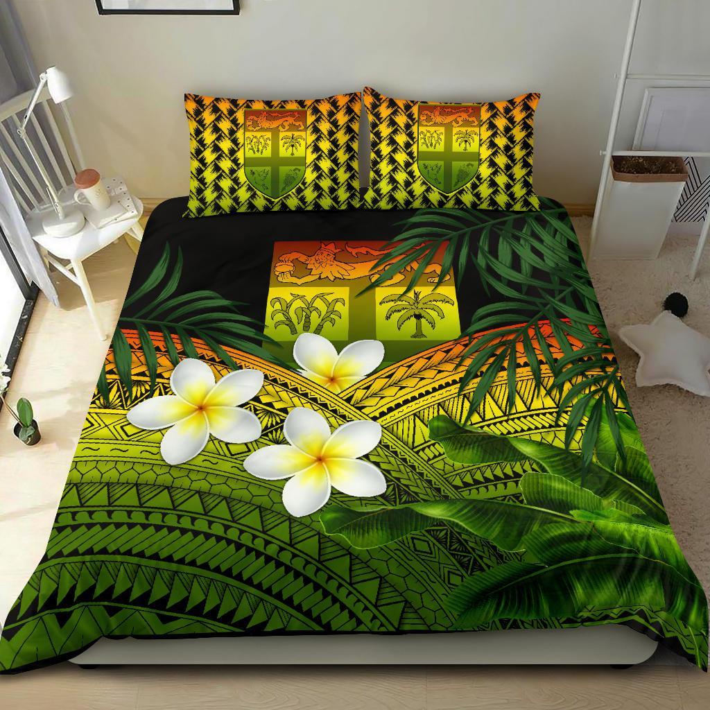 Fiji Bedding Set, Polynesian Plumeria Banana Leaves Reggae - Vibe Hoodie Shop