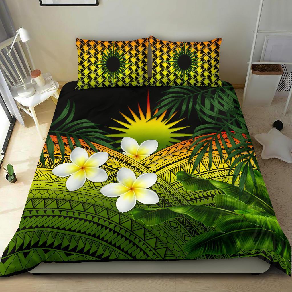 Marshall Islands Bedding Set, Polynesian Plumeria Banana Leaves Reggae - Vibe Hoodie Shop