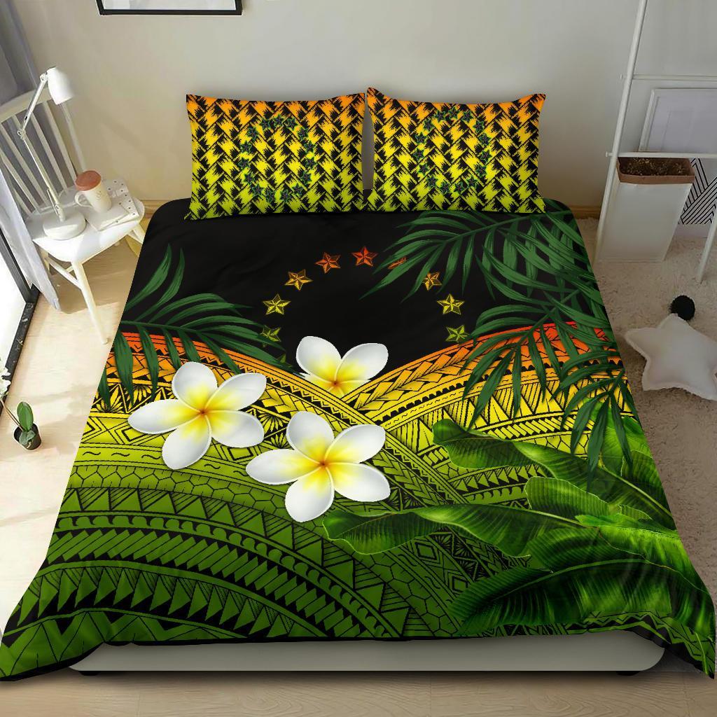 Cook Islands Bedding Set, Polynesian Plumeria Banana Leaves Reggae - Vibe Hoodie Shop