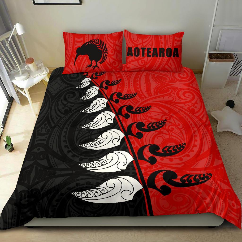 New Zealand Aotearoa Koru Fern Kiwi Bedding Set Red - Vibe Hoodie Shop