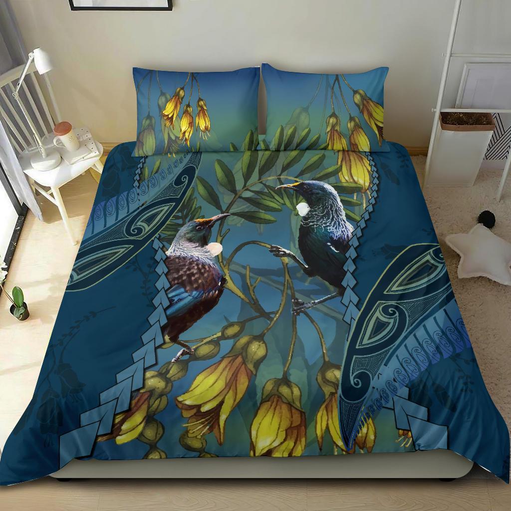 Tui Bird Mix Kowhai And Silver Fern Bedding Set, Blue - Vibe Hoodie Shop