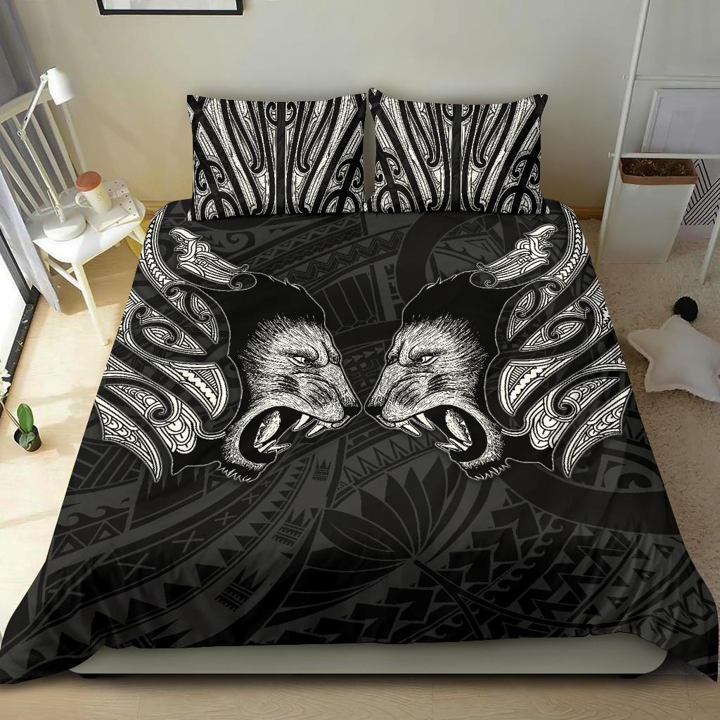 Double Lion Maori Tattoo Bedding Set New Zealand - White - Vibe Hoodie Shop